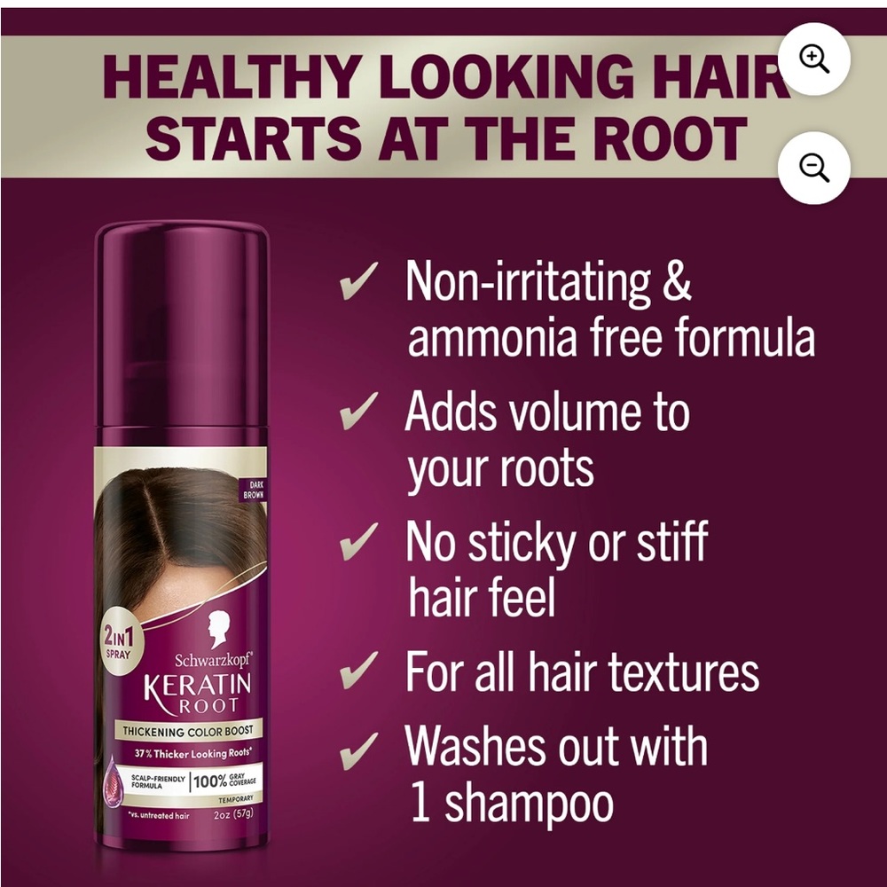 Schwarzkopf Keratin Color Root Temporary Hair Color Spray, Dark Brown 2 oz - Picture 5 of 11